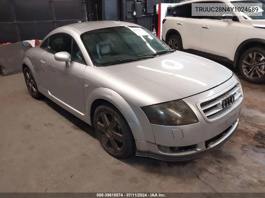 2000 Audi Tt VIN: TRUUC28N4Y1024589 Lot: 39815574