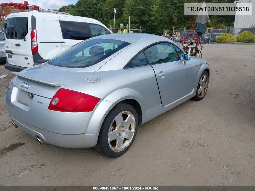 2001 Audi Tt VIN: TRUWT28N511035518 Lot: 40491067