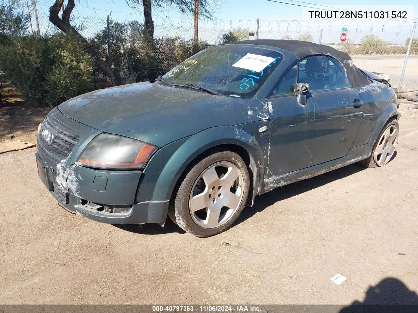 2001 Audi Tt VIN: TRUUT28N511031542 Lot: 40797363