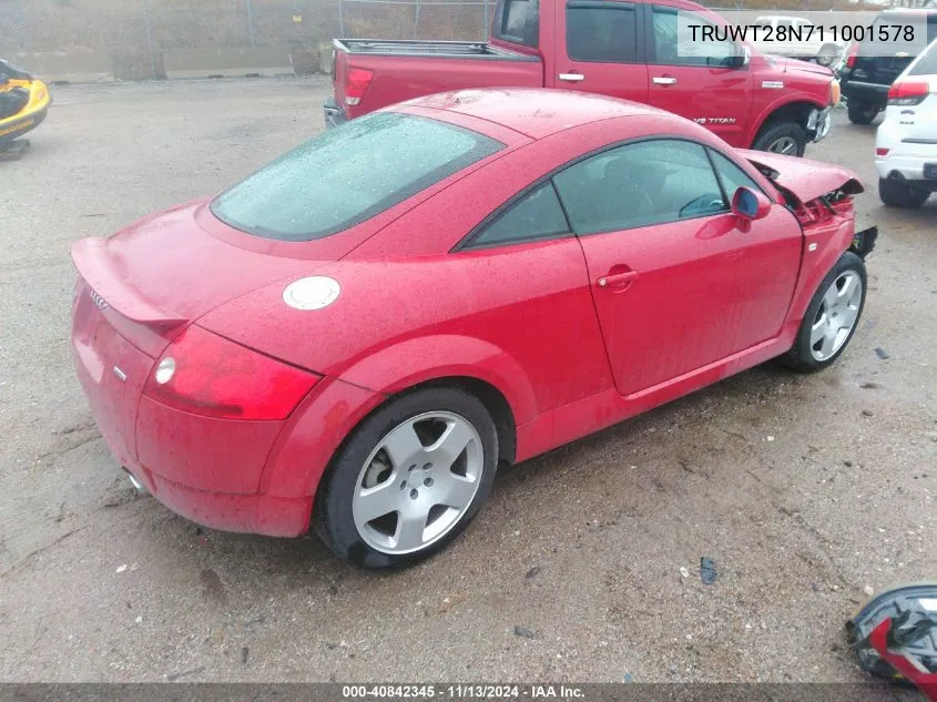 2001 Audi Tt VIN: TRUWT28N711001578 Lot: 40842345