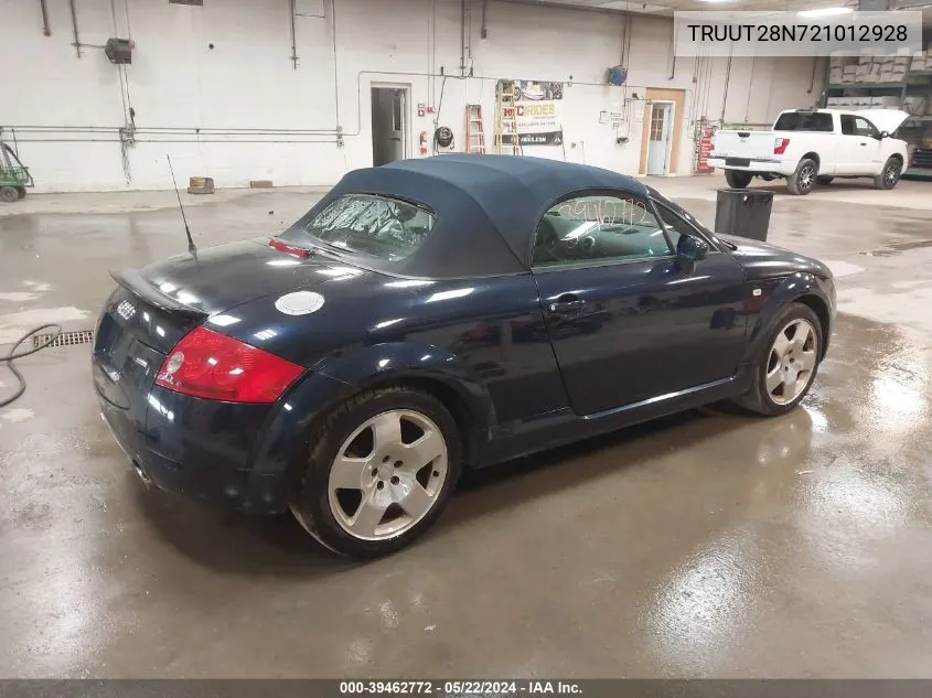 2002 Audi Tt 1.8L VIN: TRUUT28N721012928 Lot: 39462772