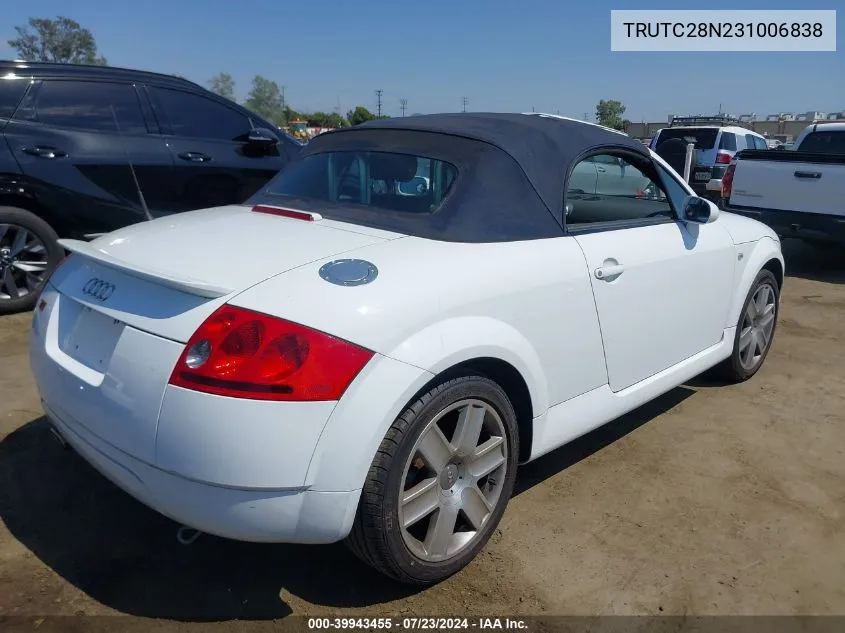 2003 Audi Tt 1.8L VIN: TRUTC28N231006838 Lot: 39943455