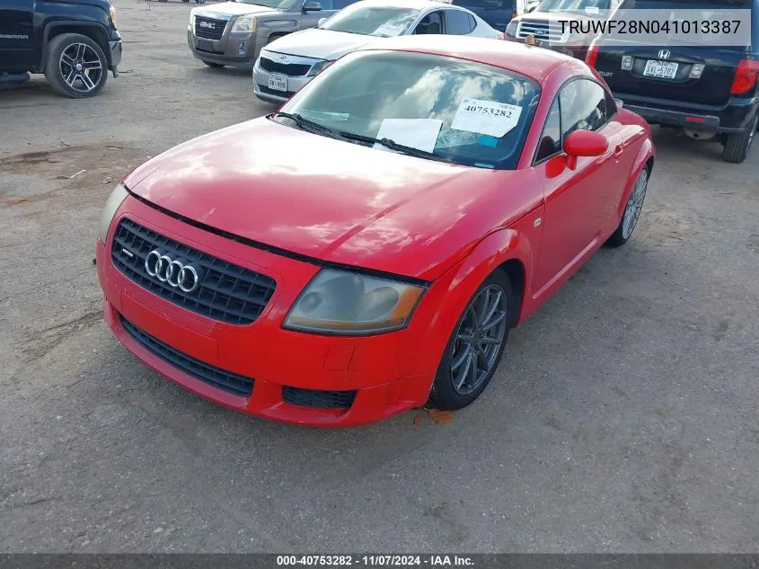 2004 Audi Tt 3.2L VIN: TRUWF28N041013387 Lot: 40753282