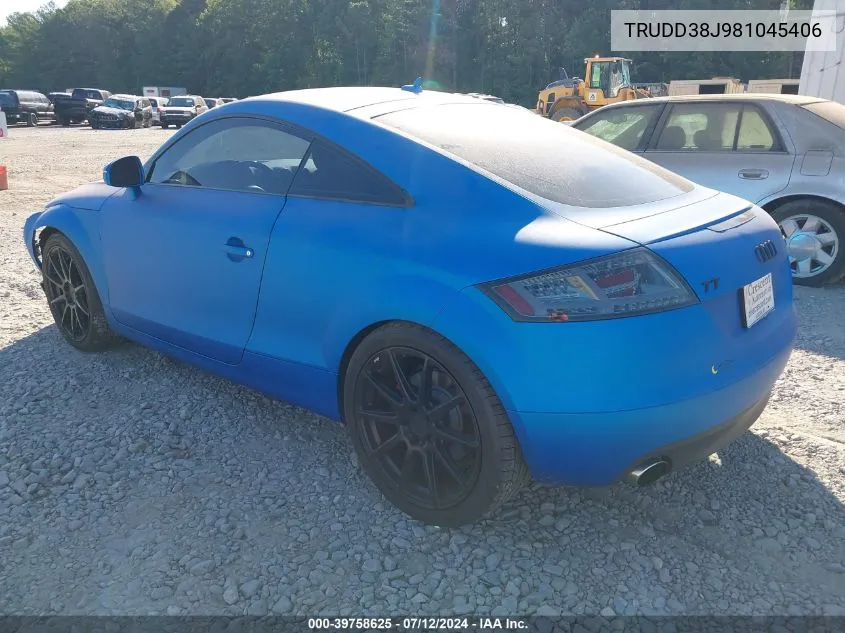 2008 Audi Tt 3.2 VIN: TRUDD38J981045406 Lot: 39758625