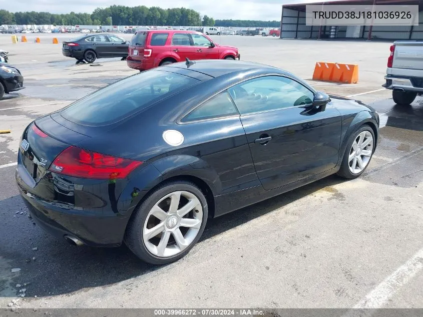 2008 Audi Tt 3.2 VIN: TRUDD38J181036926 Lot: 39966272