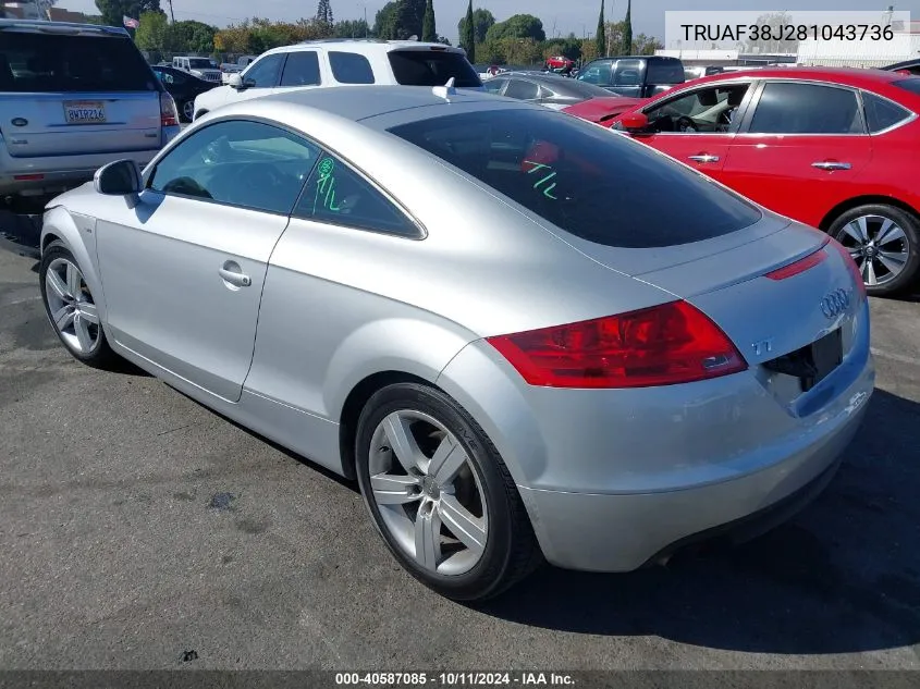 2008 Audi Tt 2.0T VIN: TRUAF38J281043736 Lot: 40587085