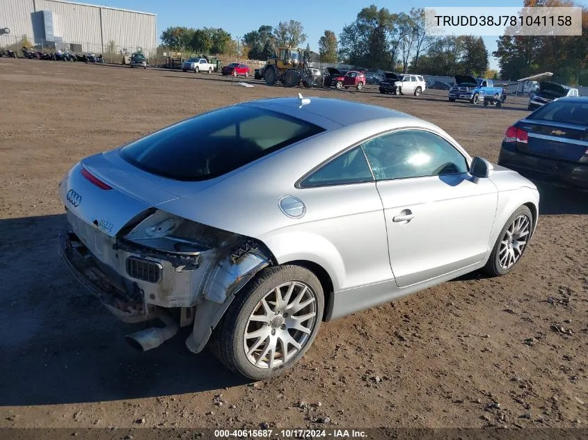 2008 Audi Tt 3.2 VIN: TRUDD38J781041158 Lot: 40615687