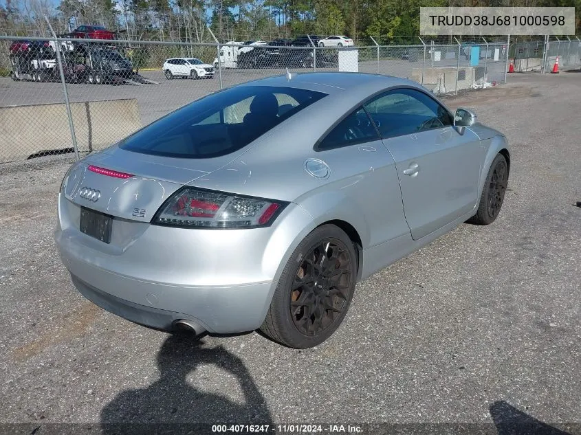 2008 Audi Tt 3.2 VIN: TRUDD38J681000598 Lot: 40716247