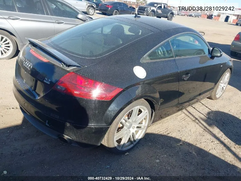 2008 Audi Tt 3.2 VIN: TRUDD38J281029242 Lot: 40732429