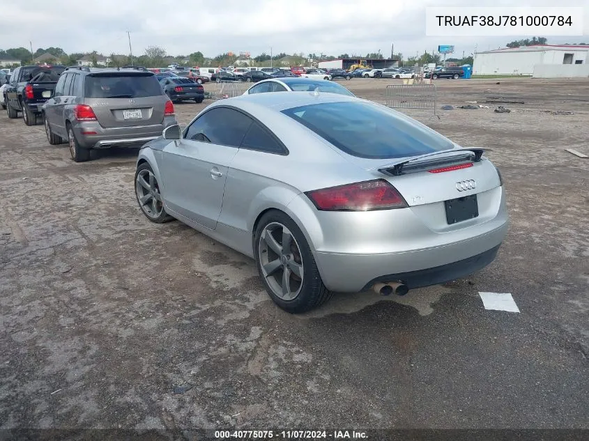 2008 Audi Tt 2.0T VIN: TRUAF38J781000784 Lot: 40775075