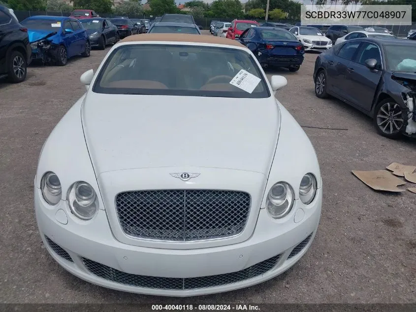 2007 Bentley Continental Gtc VIN: SCBDR33W77C048907 Lot: 40040118