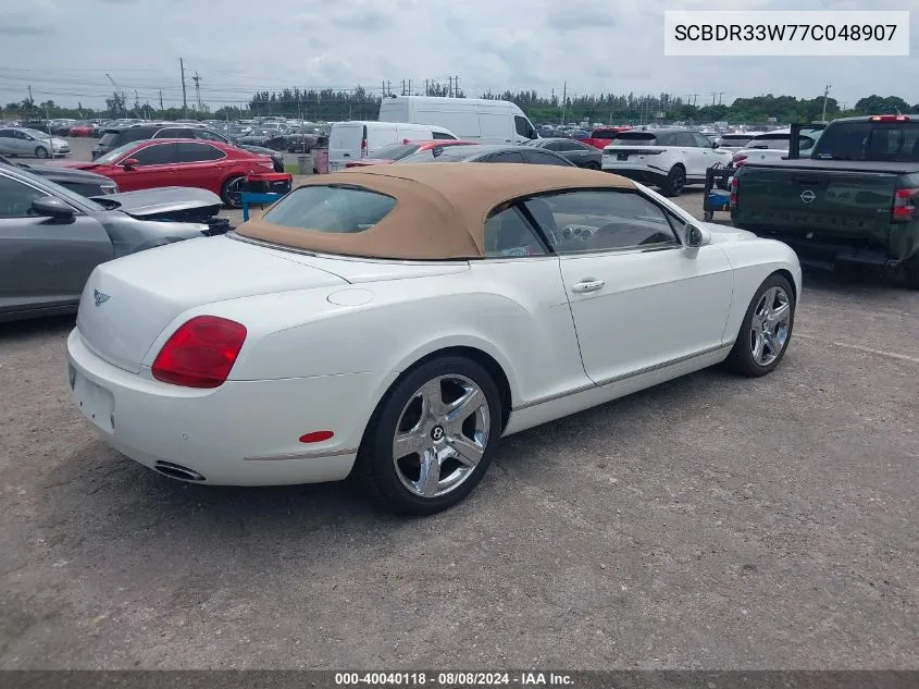 2007 Bentley Continental Gtc VIN: SCBDR33W77C048907 Lot: 40040118