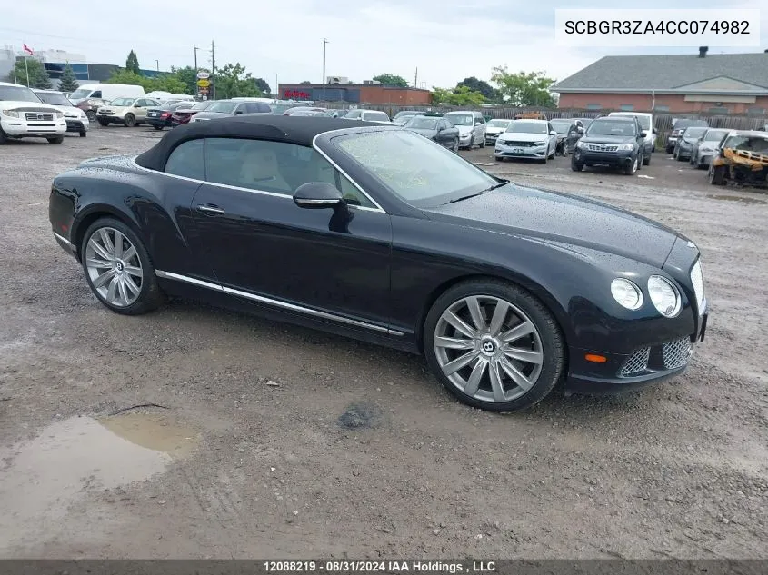 2012 Bentley Continental Gtc VIN: SCBGR3ZA4CC074982 Lot: 12088219