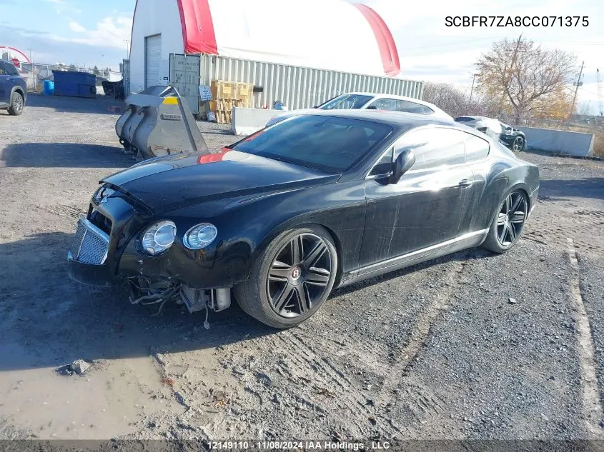 2012 Bentley Continental Gt Gt VIN: SCBFR7ZA8CC071375 Lot: 12149110