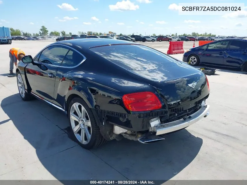 2013 Bentley Continental Gt VIN: SCBFR7ZA5DC081024 Lot: 40174241