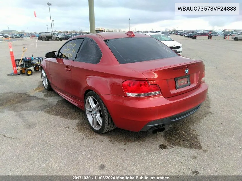 2008 BMW 135I VIN: WBAUC73578VF24883 Lot: 20171030