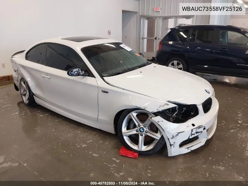 2008 BMW 135I VIN: WBAUC73558VF25126 Lot: 40782503