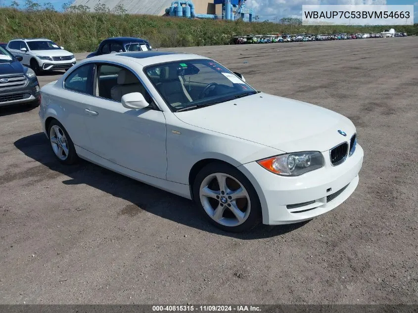 2011 BMW 128I VIN: WBAUP7C53BVM54663 Lot: 40815315