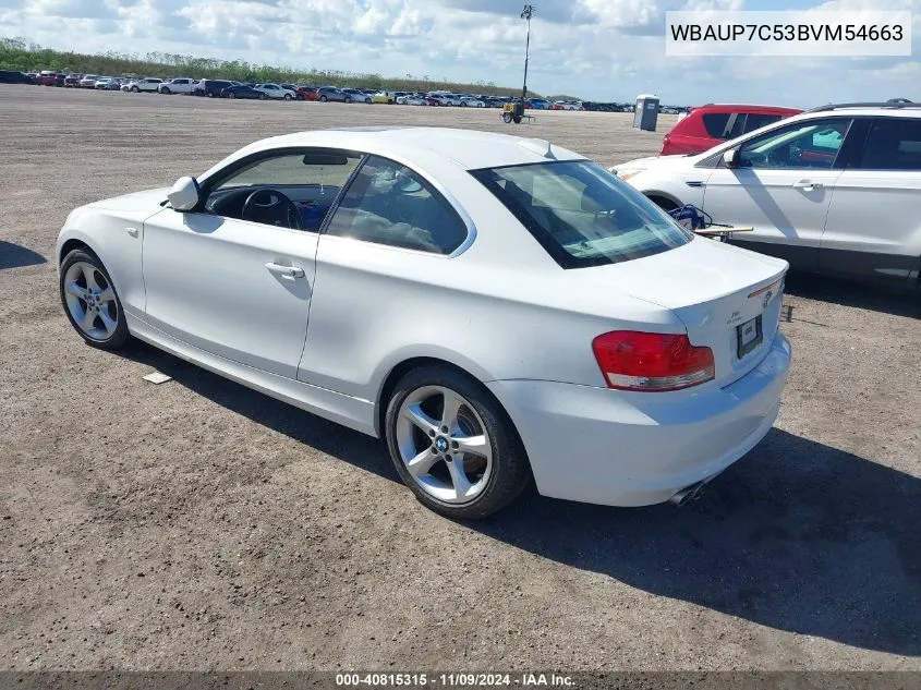 2011 BMW 128I VIN: WBAUP7C53BVM54663 Lot: 40815315