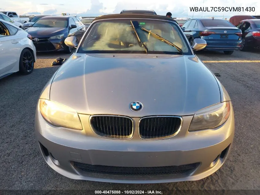 2012 BMW 128I VIN: WBAUL7C59CVM81430 Lot: 40475088