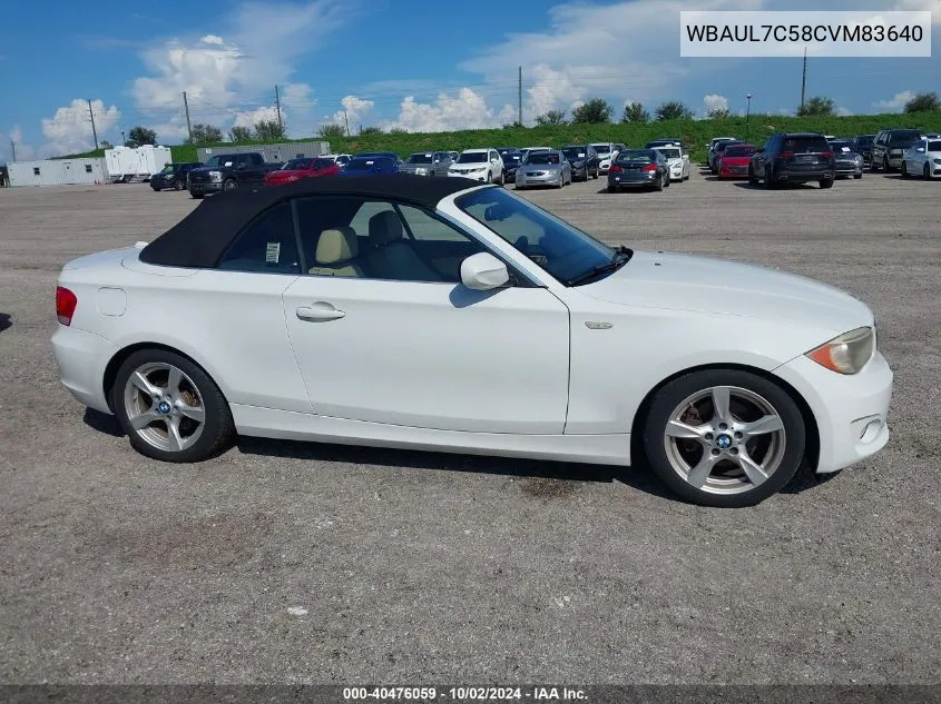 2012 BMW 128I VIN: WBAUL7C58CVM83640 Lot: 40476059