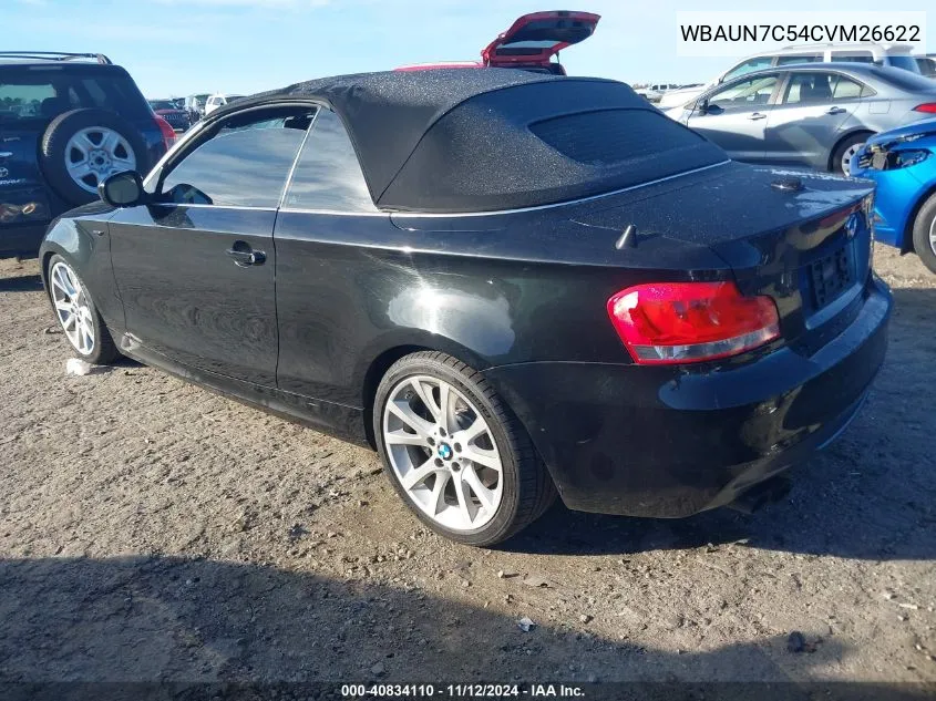 2012 BMW 135I VIN: WBAUN7C54CVM26622 Lot: 40834110