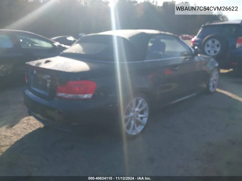 2012 BMW 135I VIN: WBAUN7C54CVM26622 Lot: 40834110