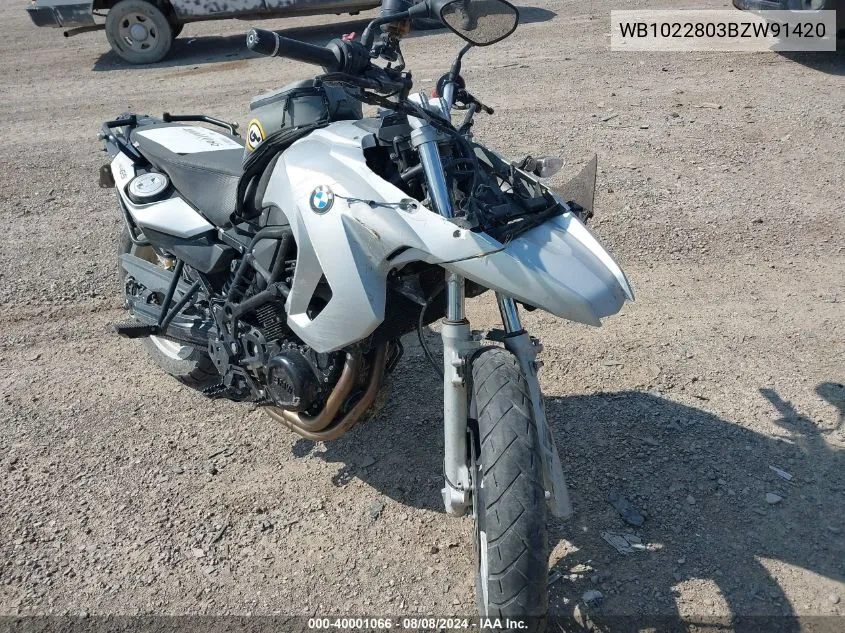 2011 BMW F650 Gs VIN: WB1022803BZW91420 Lot: 40001066