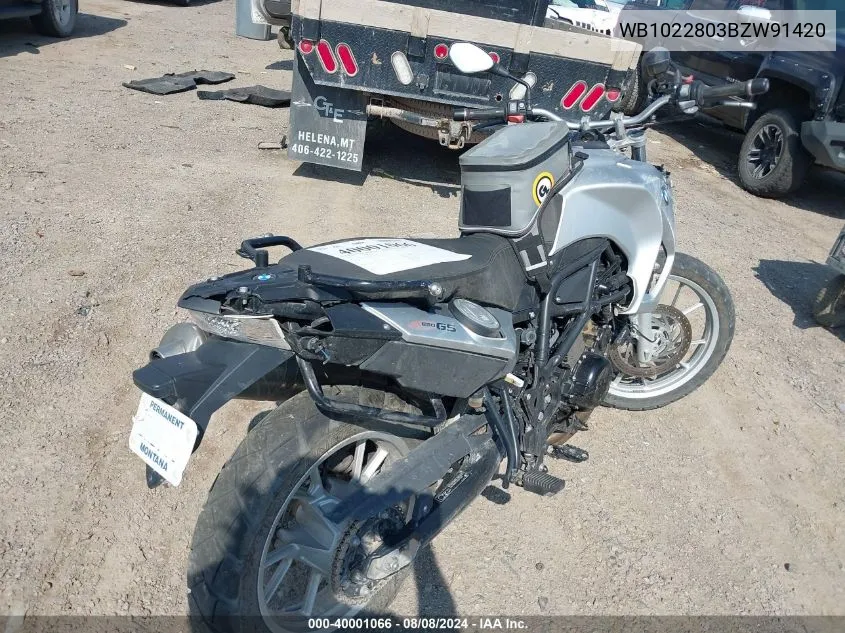 2011 BMW F650 Gs VIN: WB1022803BZW91420 Lot: 40001066