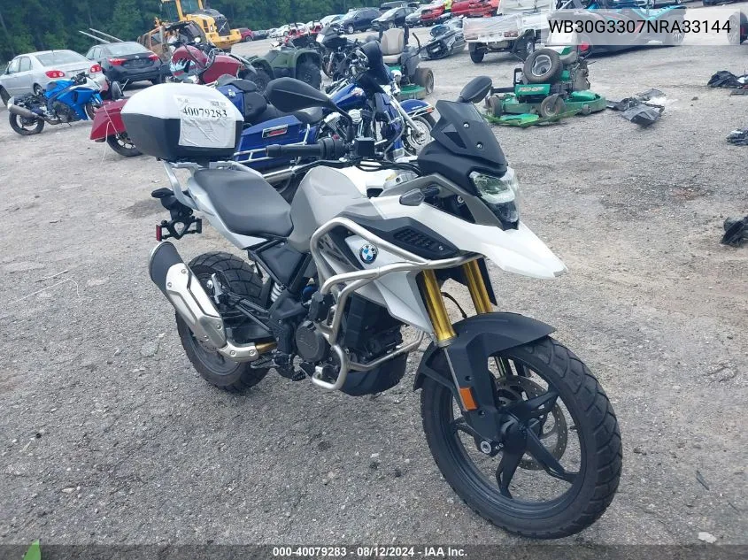 2022 BMW G310 Gs VIN: WB30G3307NRA33144 Lot: 40079283