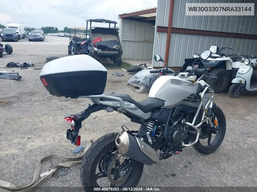 2022 BMW G310 Gs VIN: WB30G3307NRA33144 Lot: 40079283