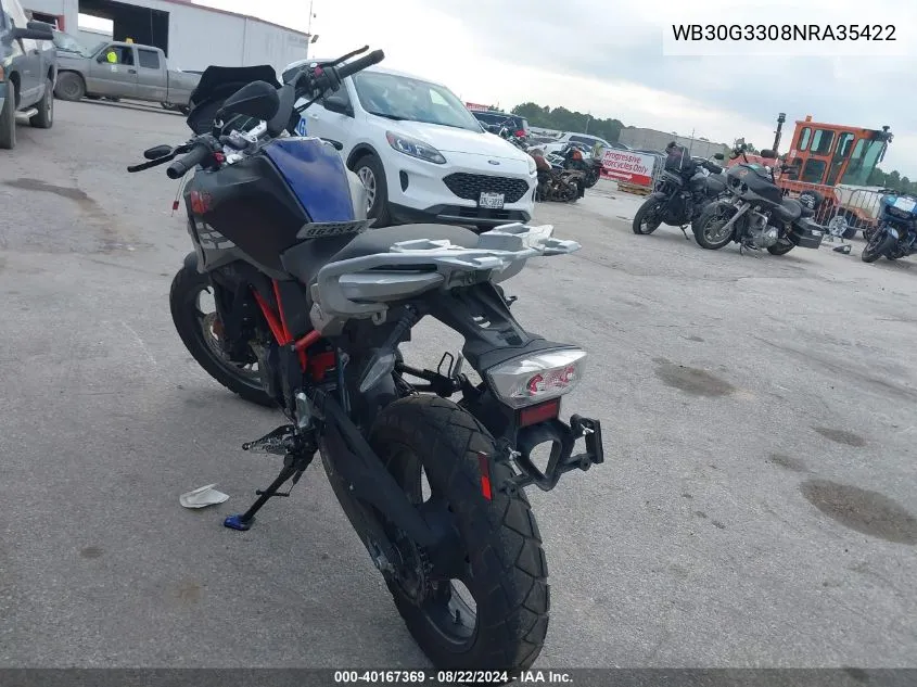 2022 BMW G310 Gs VIN: WB30G3308NRA35422 Lot: 40167369