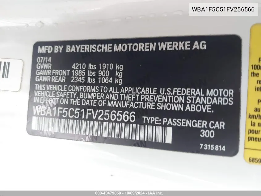 2015 BMW 228 I VIN: WBA1F5C51FV256566 Lot: 40479050