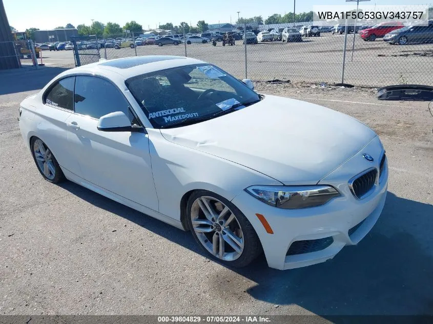 2016 BMW 228I VIN: WBA1F5C53GV343757 Lot: 39804829