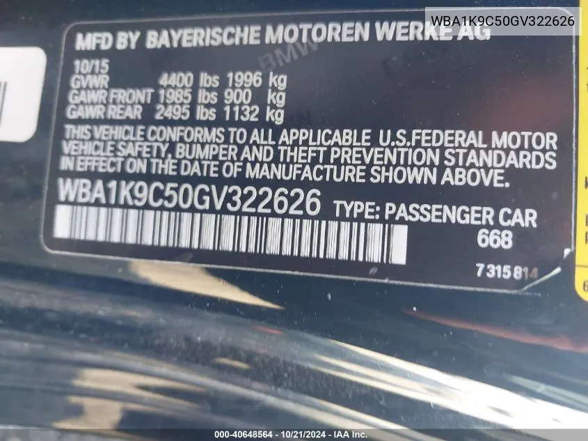 2016 BMW 228 I Sulev VIN: WBA1K9C50GV322626 Lot: 40648564