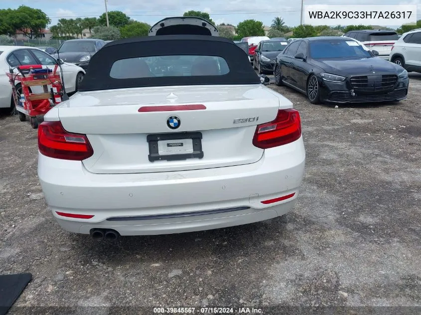 2017 BMW 230I VIN: WBA2K9C33H7A26317 Lot: 39845567