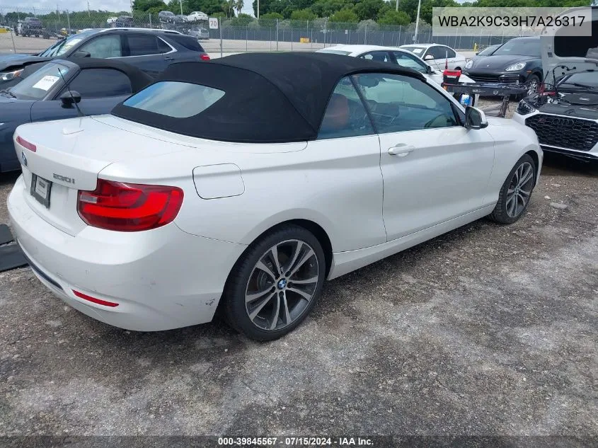 2017 BMW 230I VIN: WBA2K9C33H7A26317 Lot: 39845567