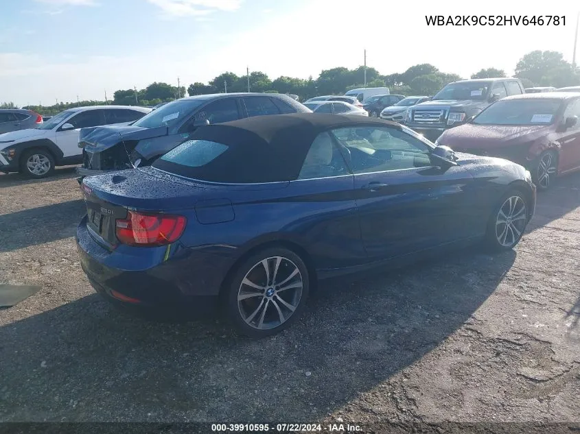 2017 BMW 230I VIN: WBA2K9C52HV646781 Lot: 39910595