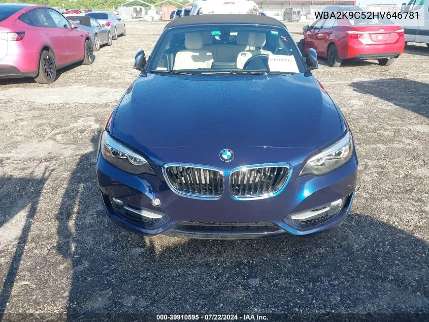 2017 BMW 230I VIN: WBA2K9C52HV646781 Lot: 39910595