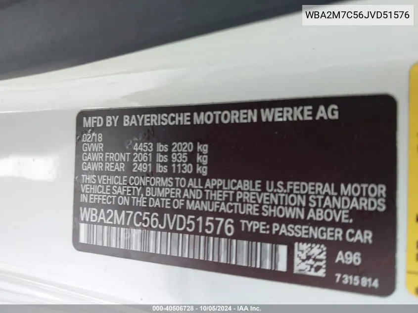 WBA2M7C56JVD51576 2018 BMW 230I