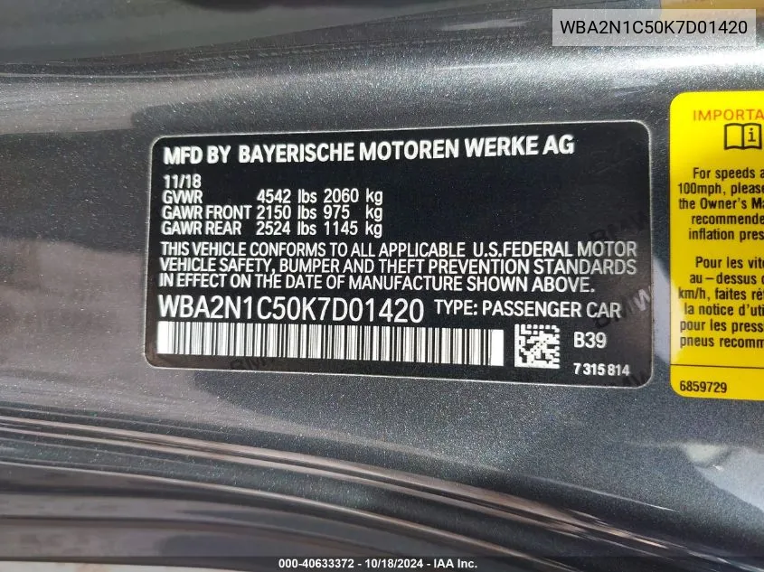 WBA2N1C50K7D01420 2019 BMW M240I