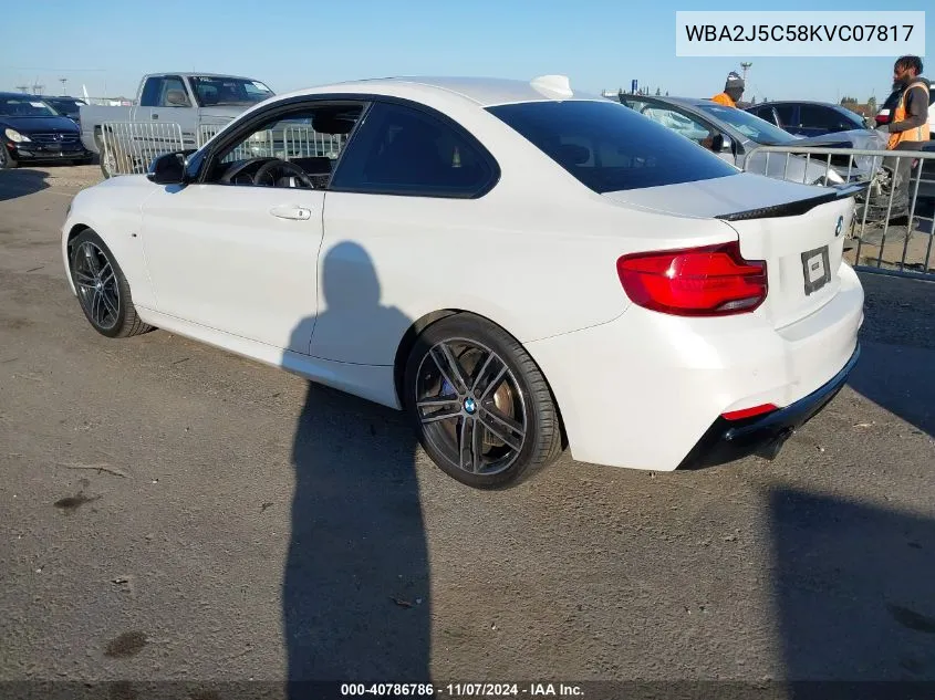 2019 BMW M240I VIN: WBA2J5C58KVC07817 Lot: 40786786