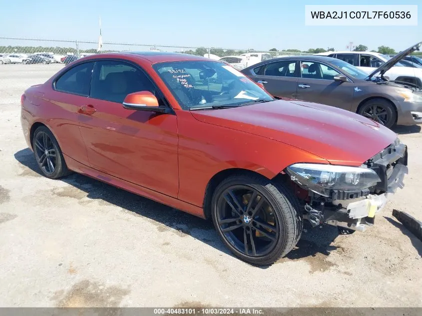 2020 BMW 2 Series 230I VIN: WBA2J1C07L7F60536 Lot: 40483101