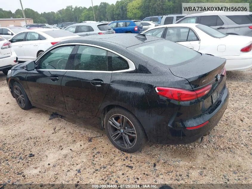 2021 BMW 228I Gran Coupe xDrive VIN: WBA73AK0XM7H56036 Lot: 39936400