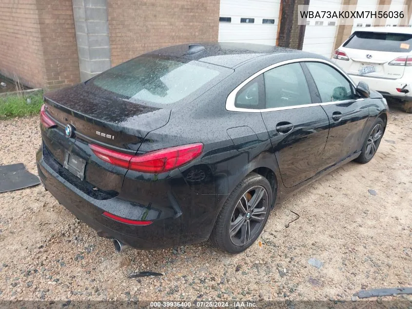 2021 BMW 228I Gran Coupe xDrive VIN: WBA73AK0XM7H56036 Lot: 39936400