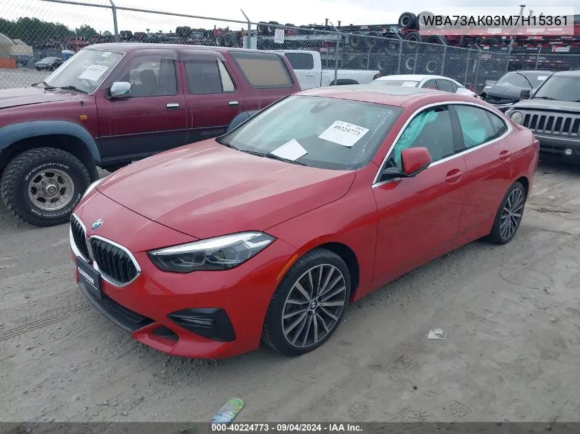 2021 BMW 228Xi VIN: WBA73AK03M7H15361 Lot: 40224773