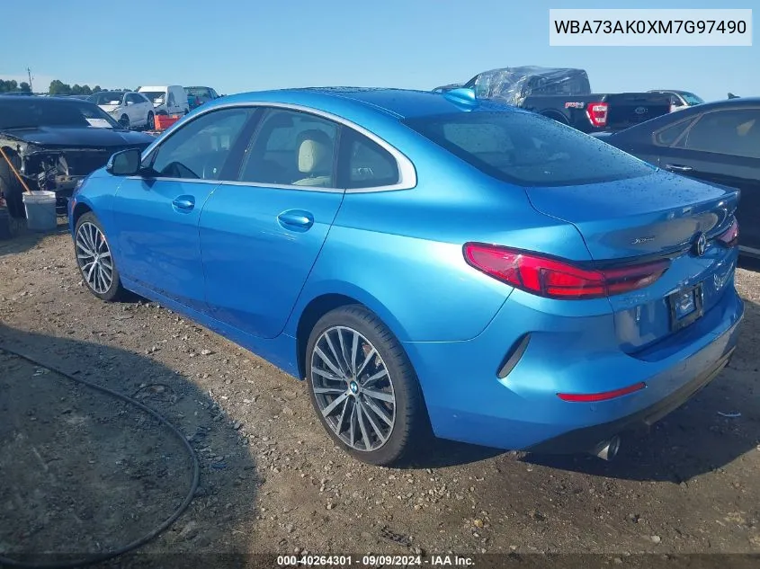 2021 BMW 228I Gran Coupe xDrive VIN: WBA73AK0XM7G97490 Lot: 40264301