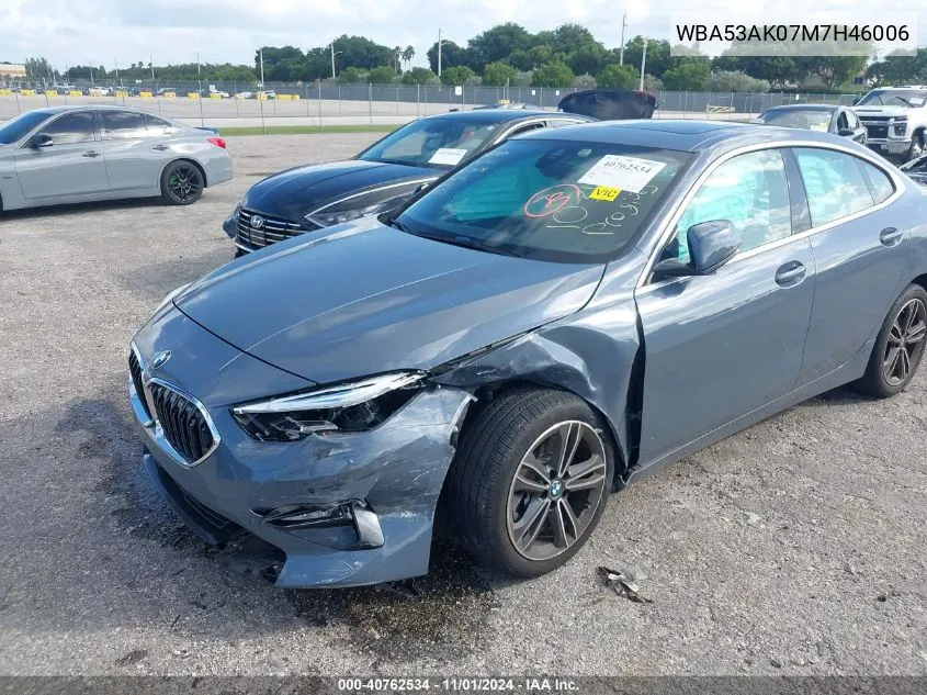 2021 BMW 228I Gran Coupe Sdrive VIN: WBA53AK07M7H46006 Lot: 40762534