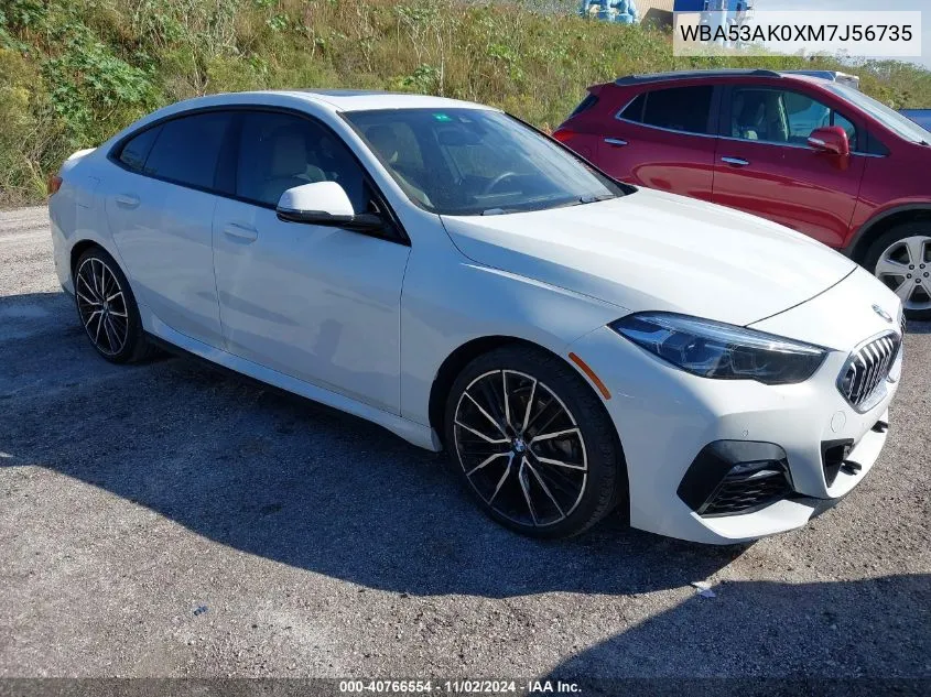 2021 BMW 228I Gran Coupe Sdrive VIN: WBA53AK0XM7J56735 Lot: 40766554