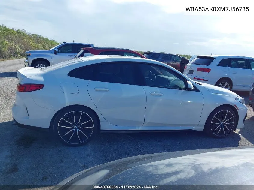 2021 BMW 228I Gran Coupe Sdrive VIN: WBA53AK0XM7J56735 Lot: 40766554